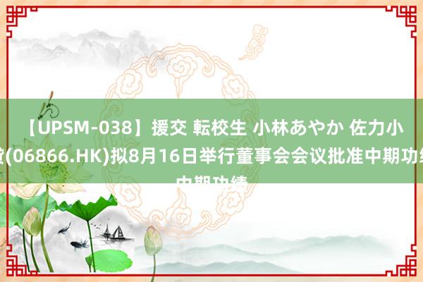 【UPSM-038】援交 転校生 小林あやか 佐力小贷(06866.HK)拟8月16日举行董事会会议批准中期功绩